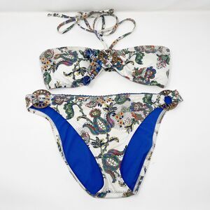 Lucky Brand Size M Multicolor Wood Piece Halter Neck Tie Two Piece Swim Suit